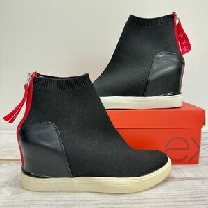 exe Regina Black Stretch Sock High Top Bootie with Red Back Zipper Size 36 NEW